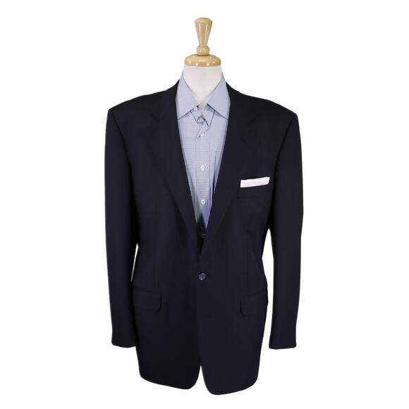 Corneliani Bergdorf Solid Navy Blue 2-Btn Wool Blazer Jacket 42L